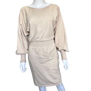 Murillo Beige Knit Long Sleeve Dolman Sweater Dress w/ Ribbed Cuffs & Waist Sz M